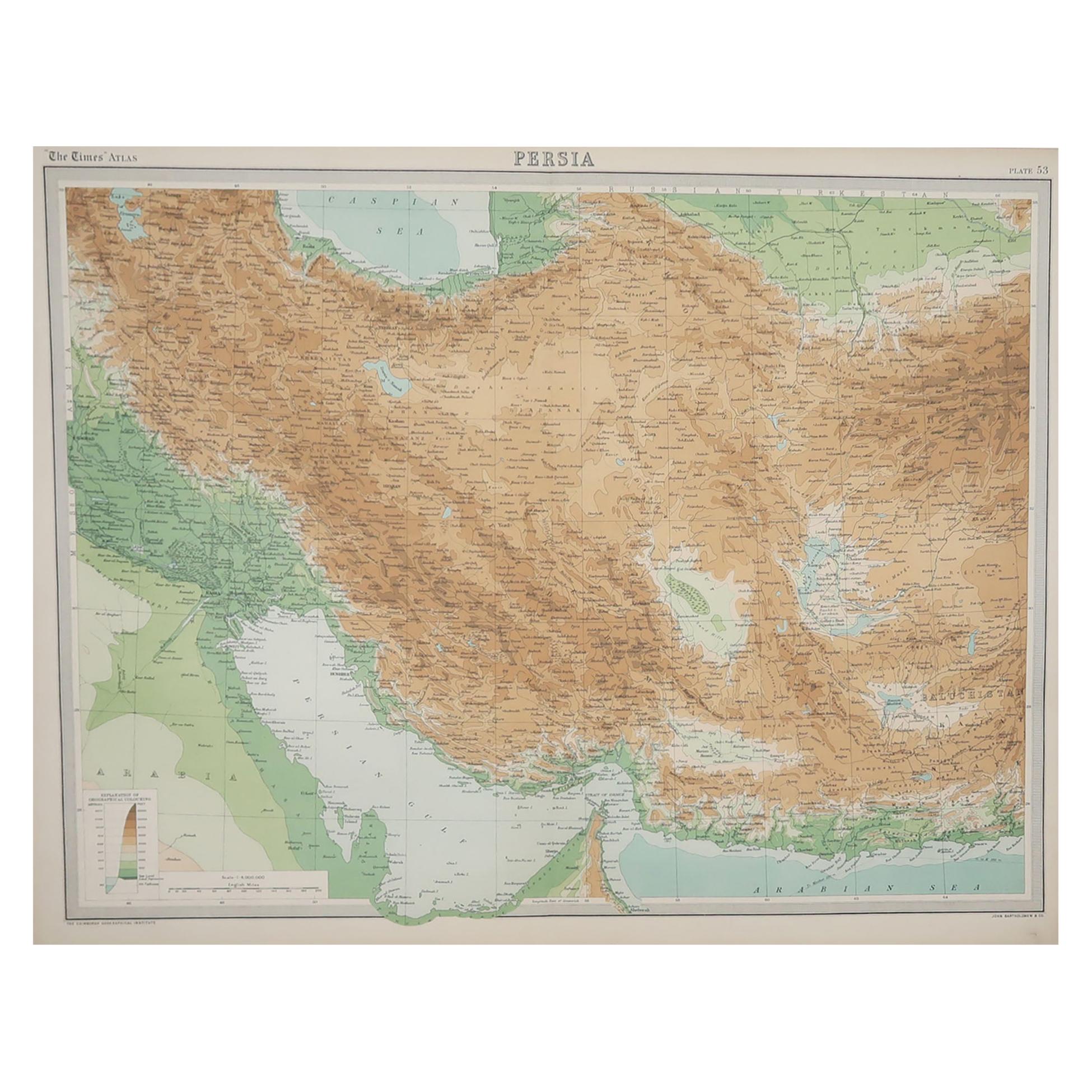 Large Original Vintage Map of Persia / Iran, circa 1920