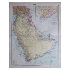 Large Original Vintage Map of Saudi Arabia, circa 1920