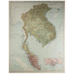 Large Original Vintage Map of S.E Asia, with a Vignette of Singapore