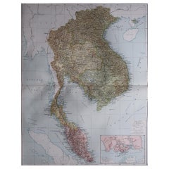 Large Original Vintage Map of S.E Asia, with a Vignette of Singapore