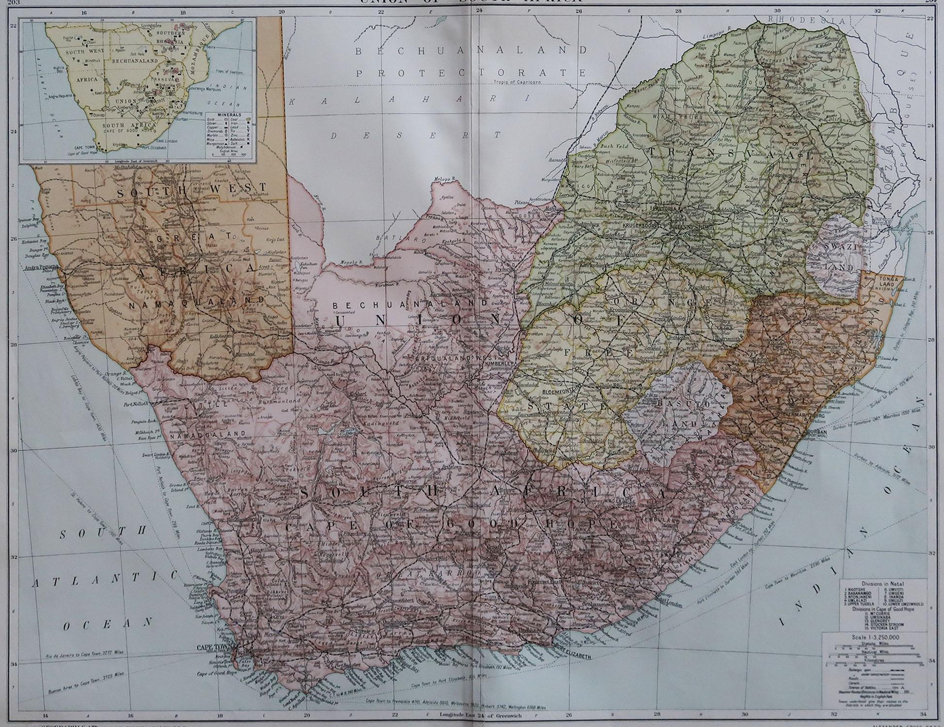 Great map of South Africa

Original color. 

Good condition / repair to a minor edge tear middle bottom

Published by Alexander Gross

Unframed.









