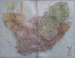 Grande carte originale d'Afrique du Sud, circa 1920