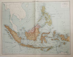 Large Original Vintage Map of South East Asia, circa 1920