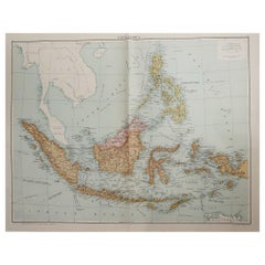 Large Original Vintage Map of South East Asia, circa 1920