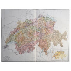 Grande carte vintage d'origine de la Suisse, vers 1920