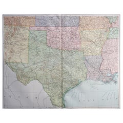 Large Original Antique Map of Texas and Adjacent States, circa 1920