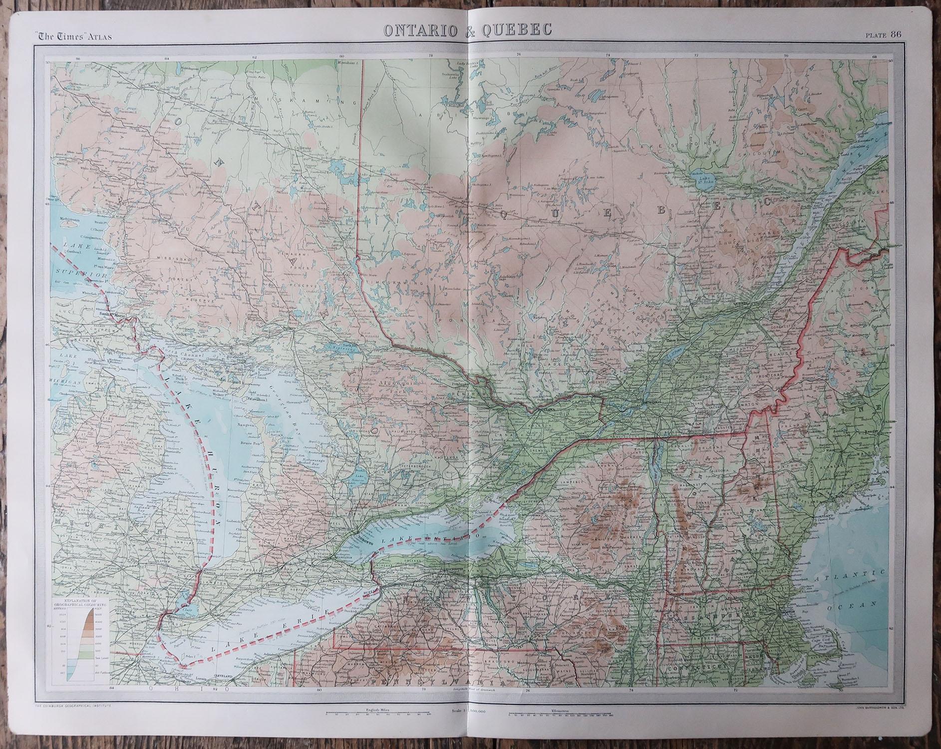 Große Original-Vintage-Karte der Großen Seen, Kanada, ca. 1920 (Britisch) im Angebot