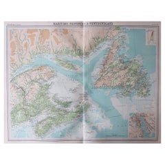 Large Original Antique Map of The Maritimes, Canada  circa 1920