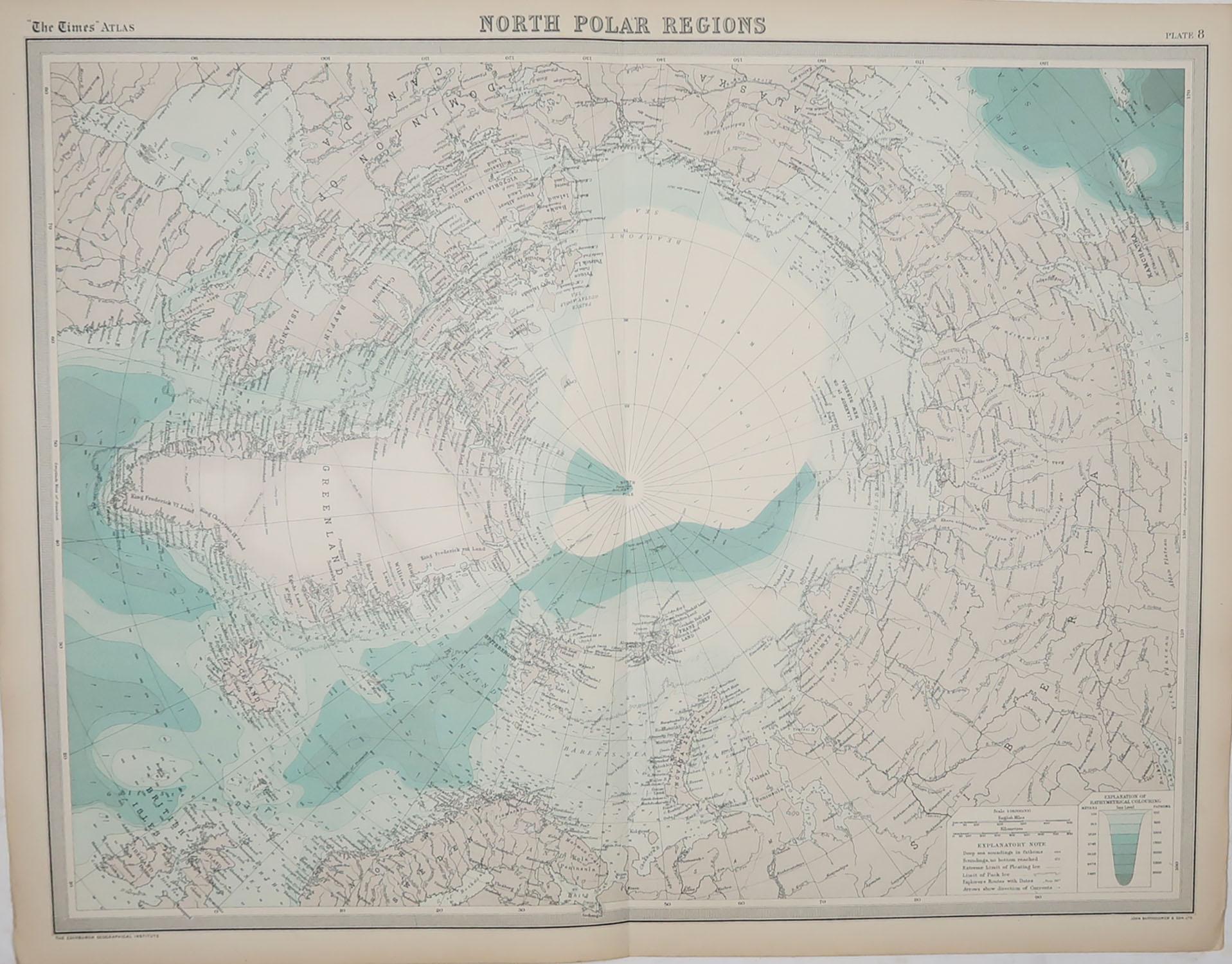 Great maps of The North Pole

Unframed

Original color

By John Bartholomew and Co. Edinburgh Geographical Institute

Published, circa 1920

Free shipping.
  
