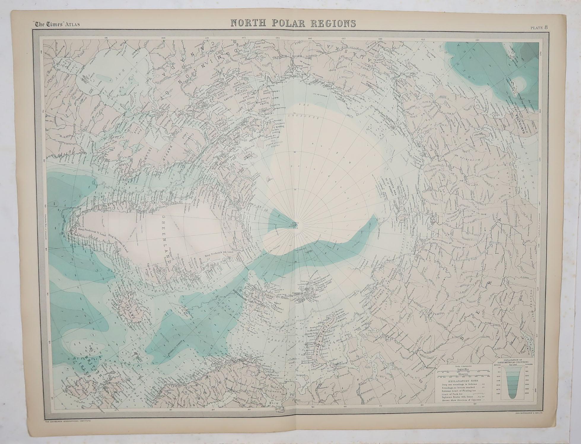 Other Large Original Vintage Map of The North Pole, circa 1920