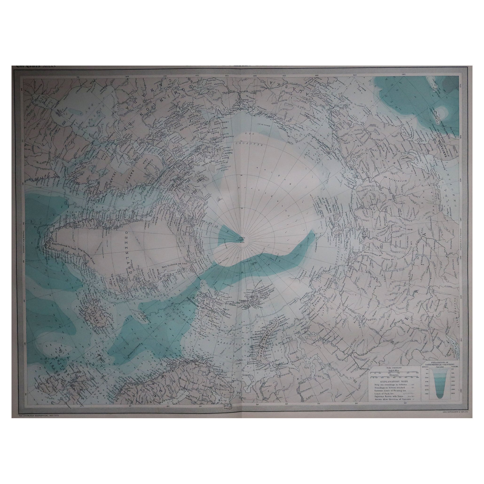 Grande mappa originale d'epoca del Polo Nord, circa 1920