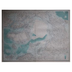 Grande carte originale vintage du pôle Nord, circa 1920