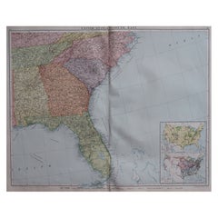 Large Original Antique Map of the South Eastern States Inc. Florida, circa 1920