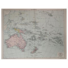 Large Original Vintage Map of The South Pacific, circa 1920