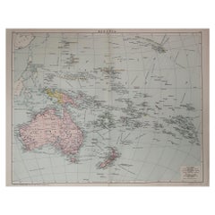 Large Original Vintage Map of The South Pacific, circa 1920