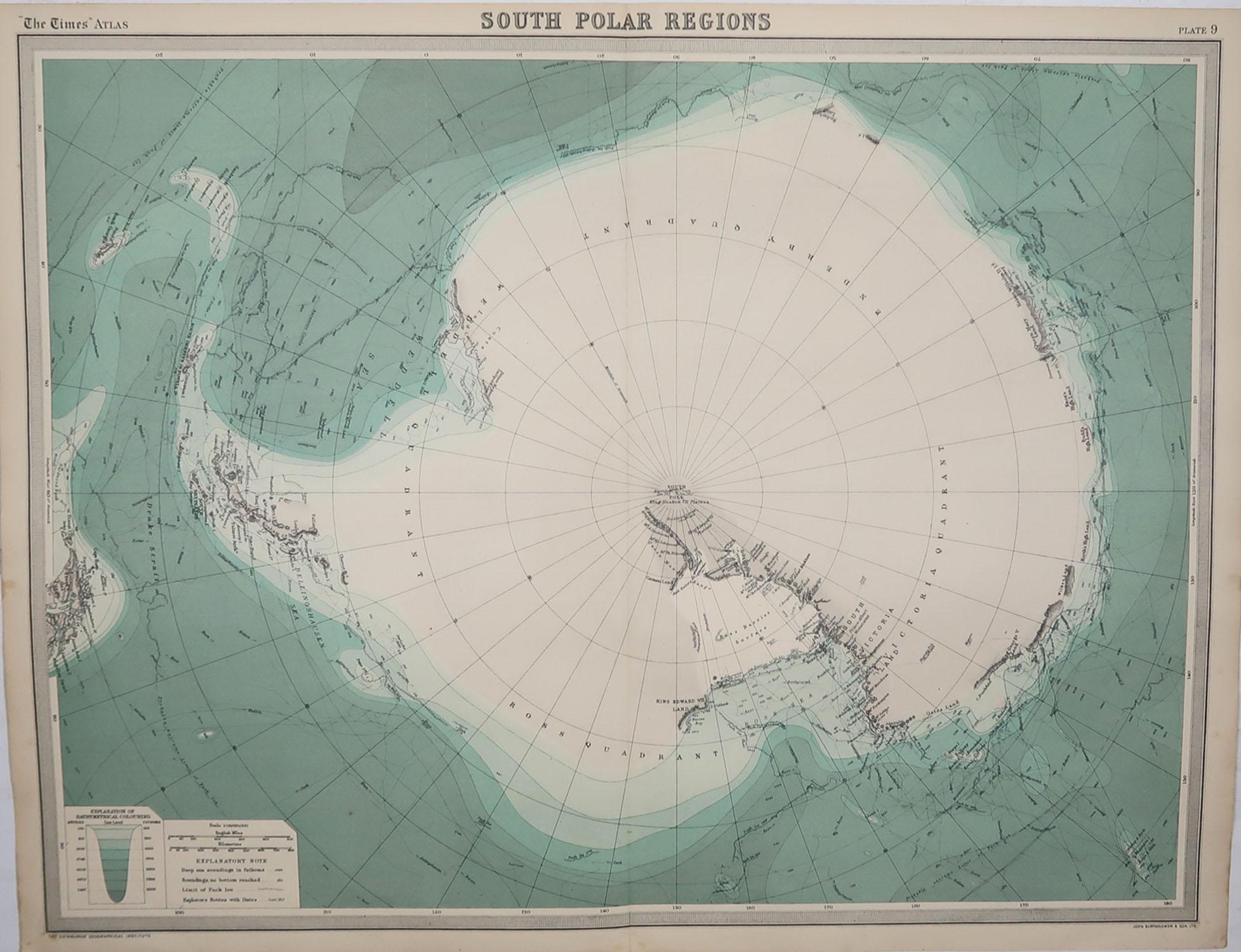Great maps of The South Pole

Unframed

Original color

By John Bartholomew and Co. Edinburgh Geographical Institute

Published, circa 1920

Free shipping.
  