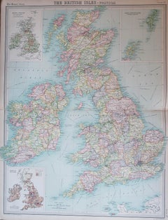 Large Original Vintage Map of the United Kingdom, circa 1920
