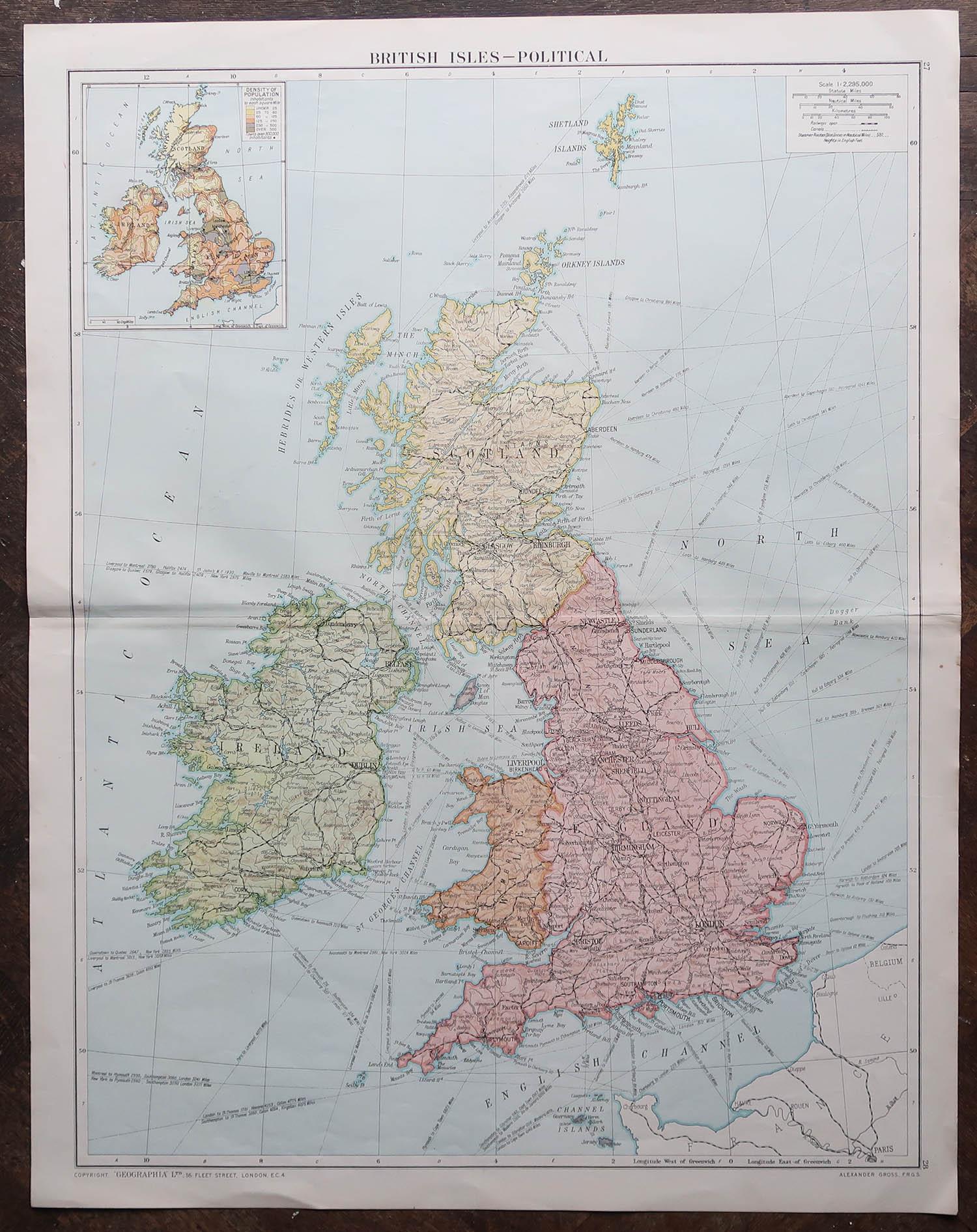 Große Original-Vintage-Karte des Vereinigten Königreichs, ca. 1920 (Englisch) im Angebot