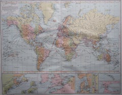 Grande carte originale du monde, datant d'environ 1920