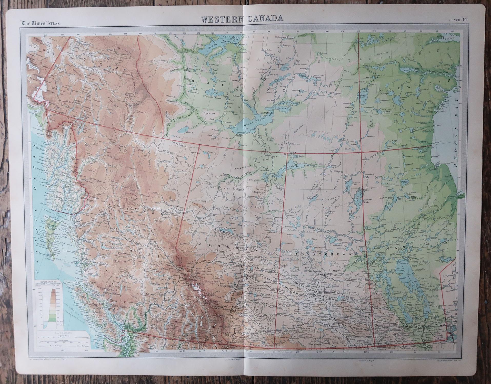 Große Original-Vintage-Karte von Westkanada, um 1920 (Britisch) im Angebot
