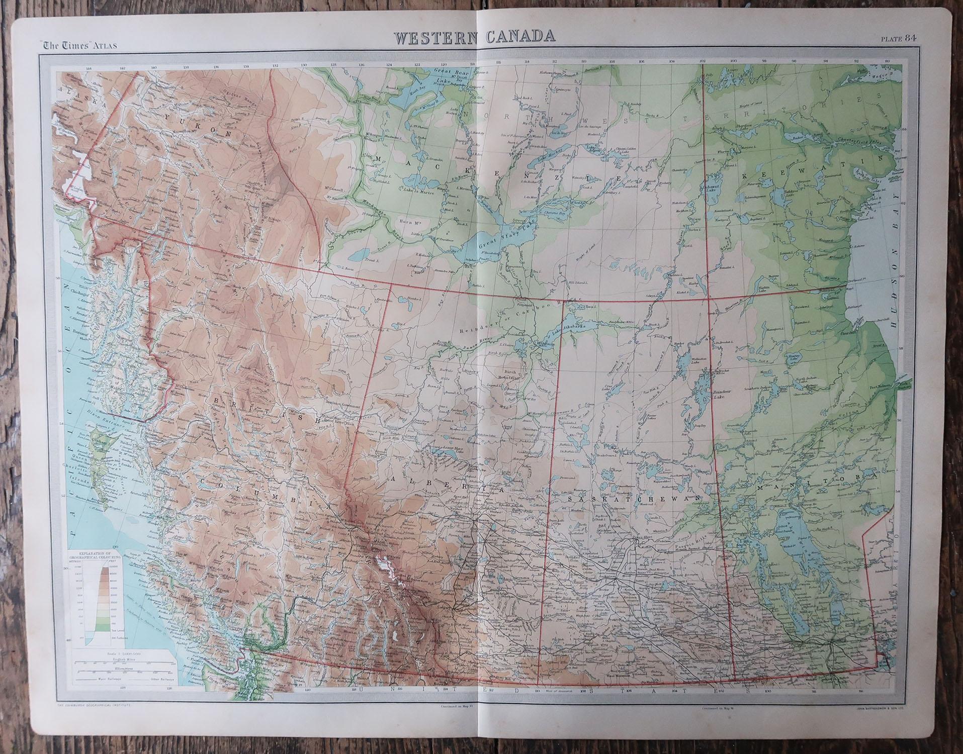 Altro Grande mappa originale d'epoca del Canada occidentale, circa 1920
