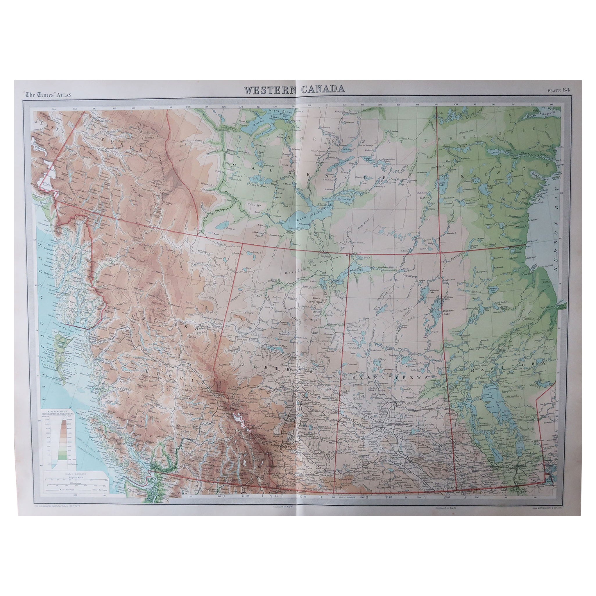 Large Original Vintage Map of Western Canada, circa 1920