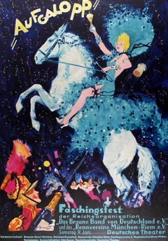 Large Original Vintage Poster for the Aufgalopp Faschingsfest Carnival in Munich