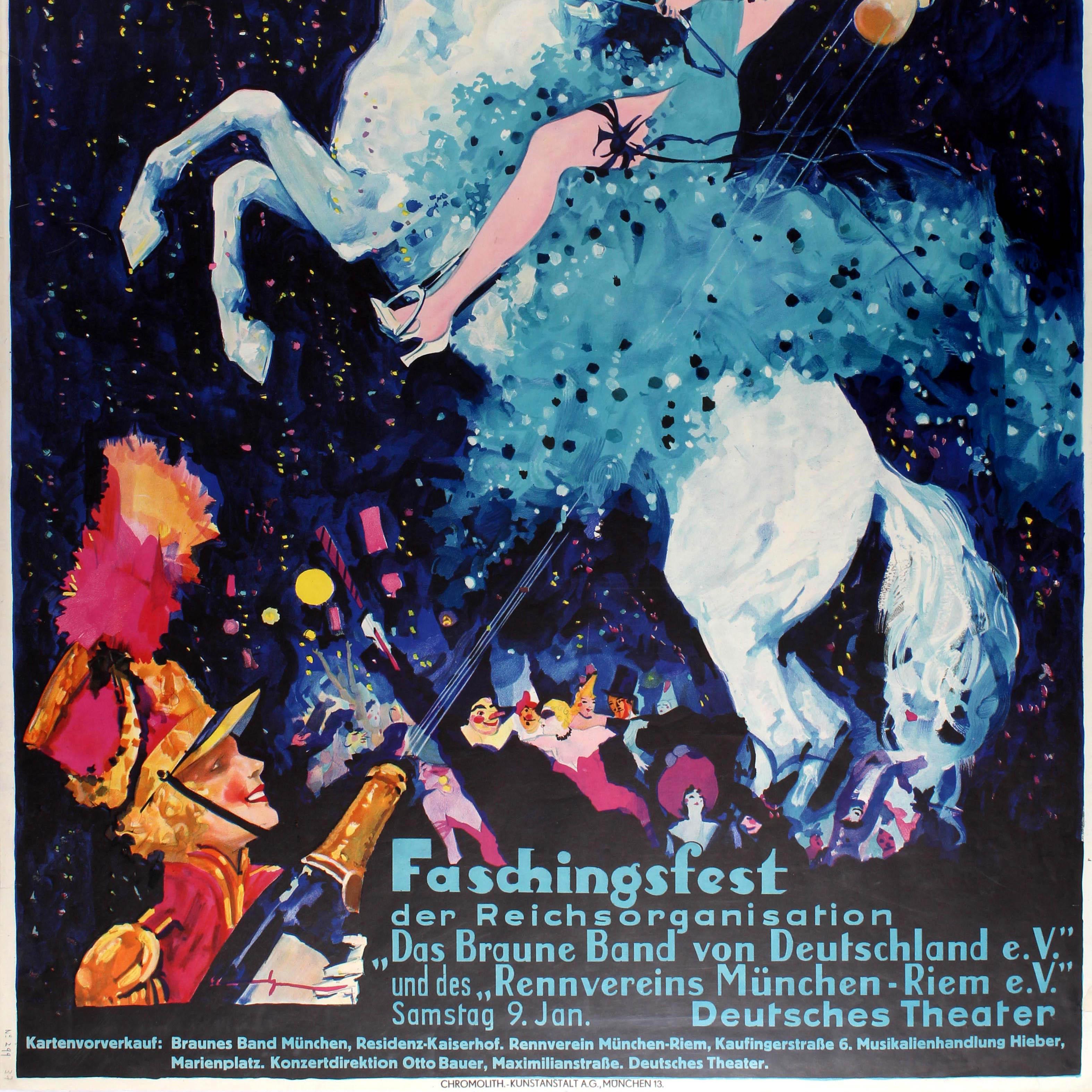 Großes Original-Vintage-Poster für das Aufgalopp Faschingsfest-Herbst in München im Zustand „Gut“ im Angebot in London, GB