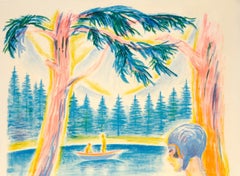 Large Original Vintage Swiss Travel Poster Arosa Summer Lake View by Hugo Laubi