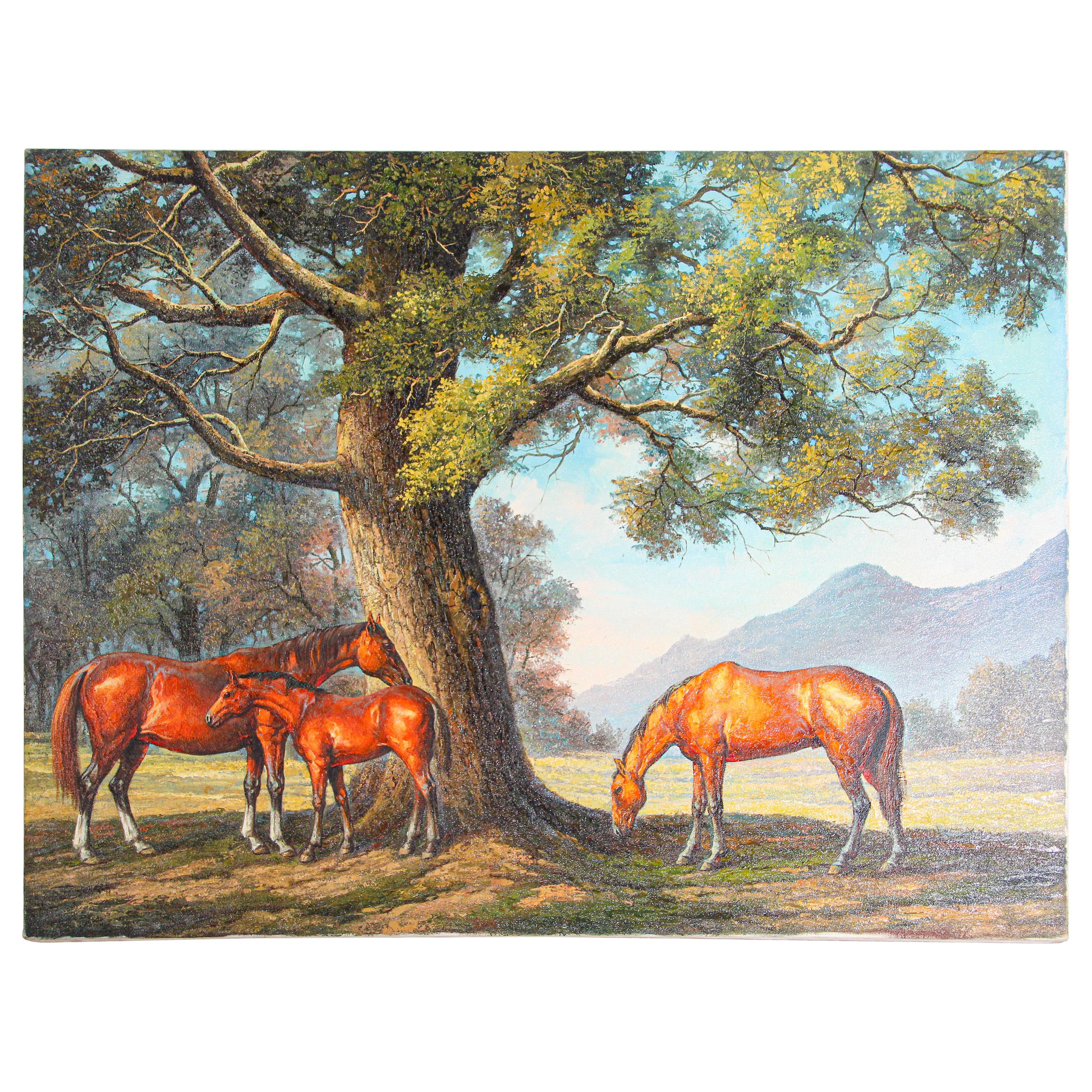 Large Original Wild Mustangs Horses Oil Painting