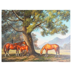 Vintage Large Original Wild Mustangs Horses Oil Painting