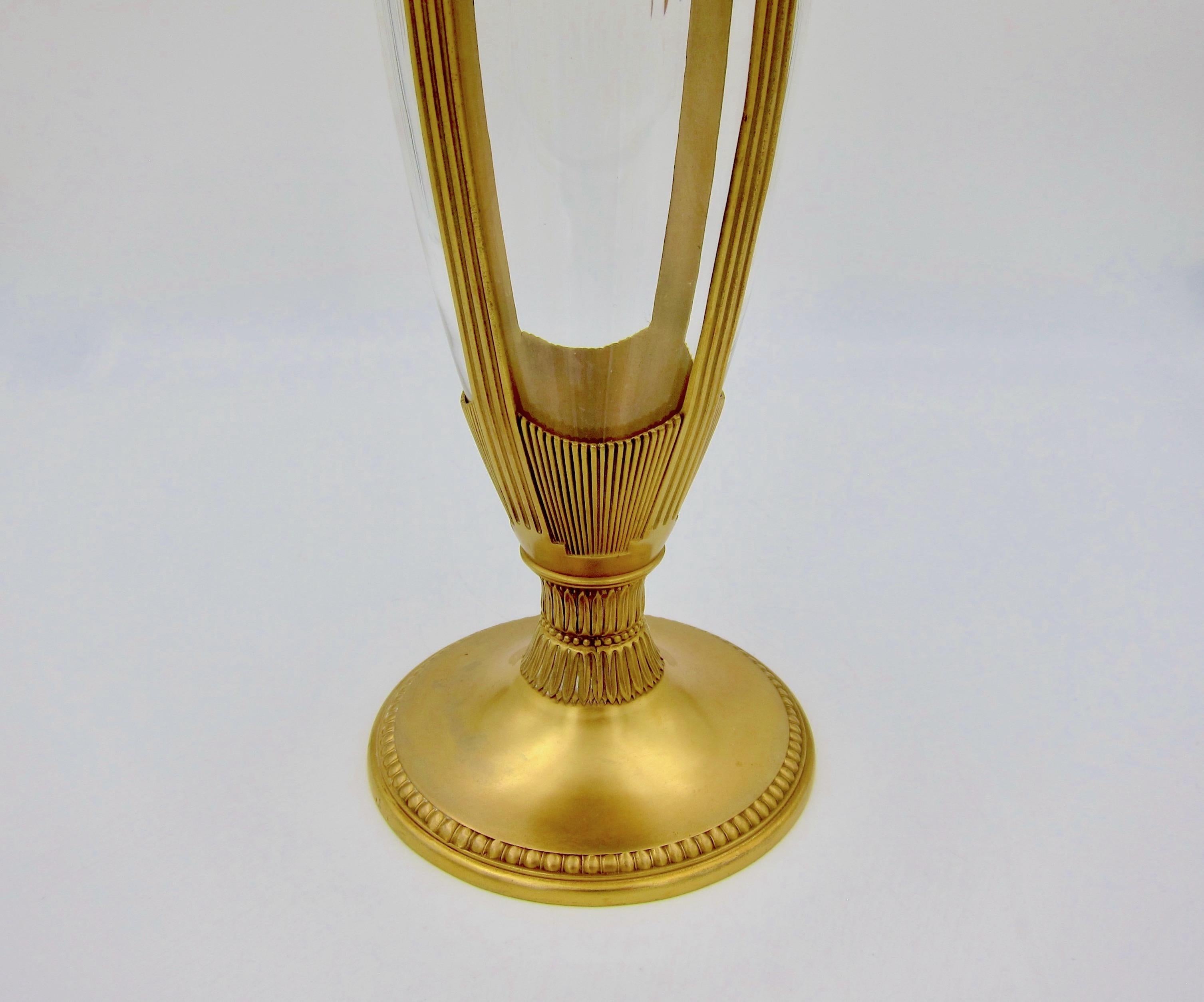 20th Century Large Orivit Gilt Metal Mounted Cut Crystal Vase in Neoclassical Style