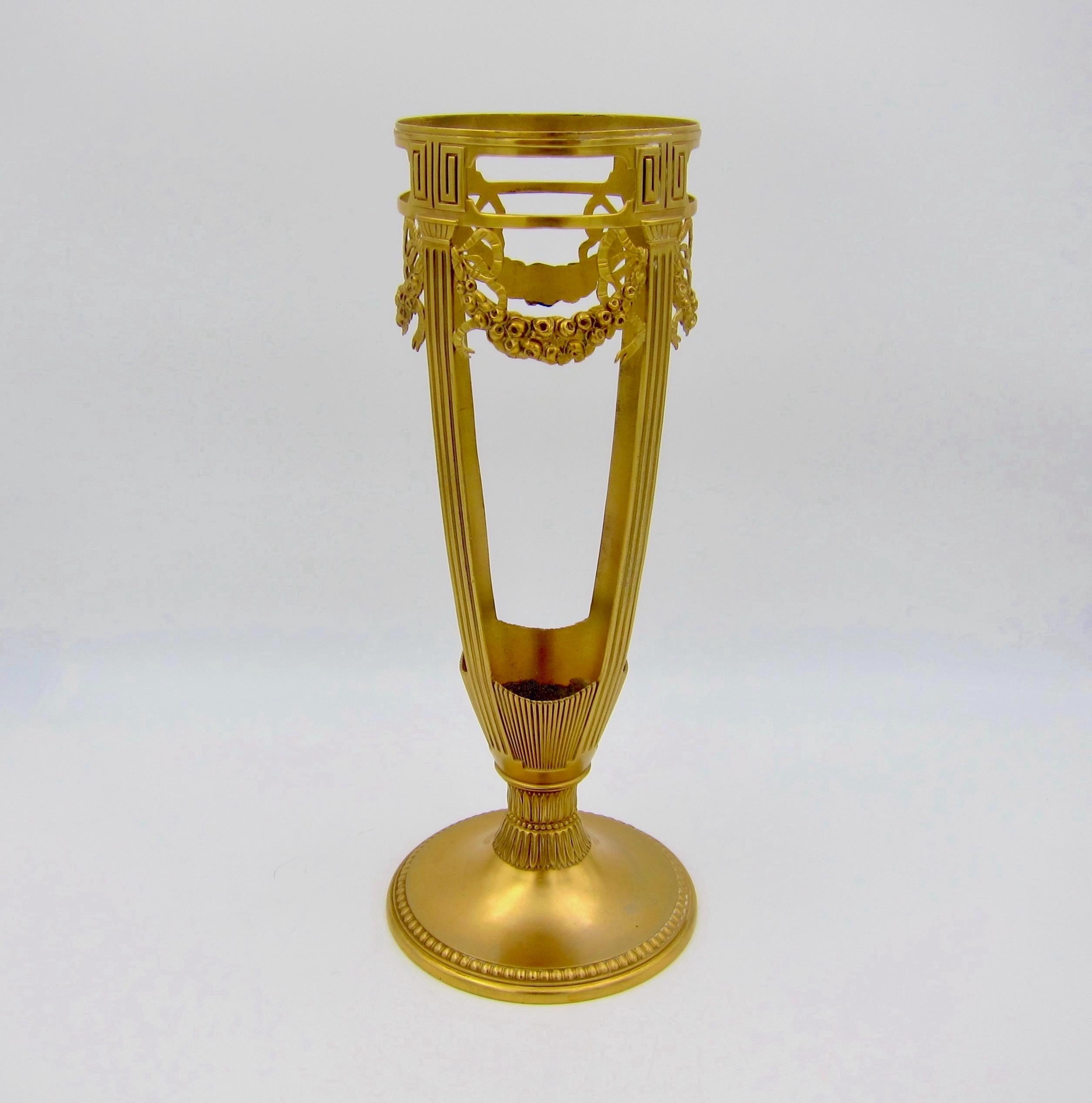 Glass Large Orivit Gilt Metal Mounted Cut Crystal Vase in Neoclassical Style