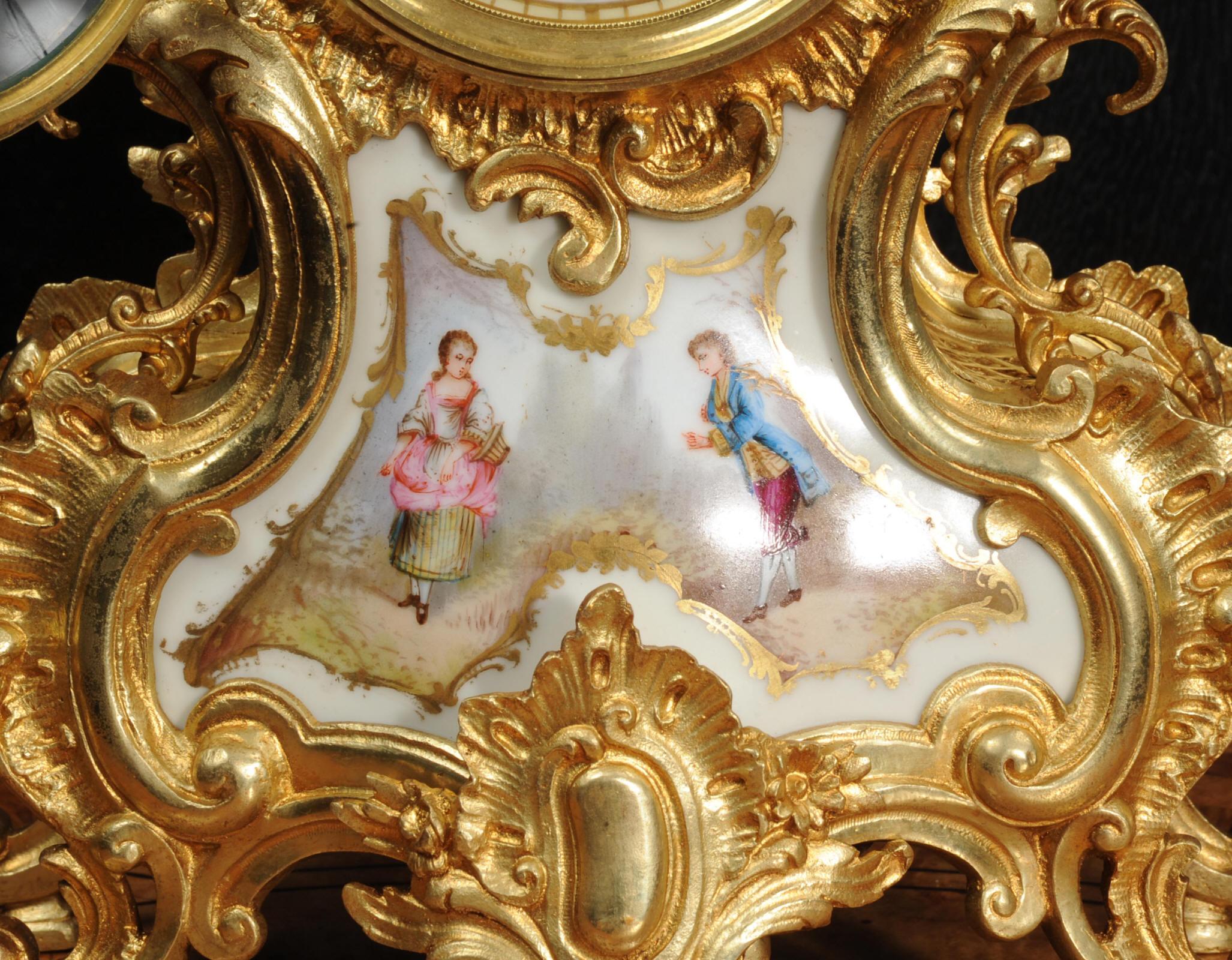 Large Ormolu and Sevres Porcelain Antique French Rococo Clock 9