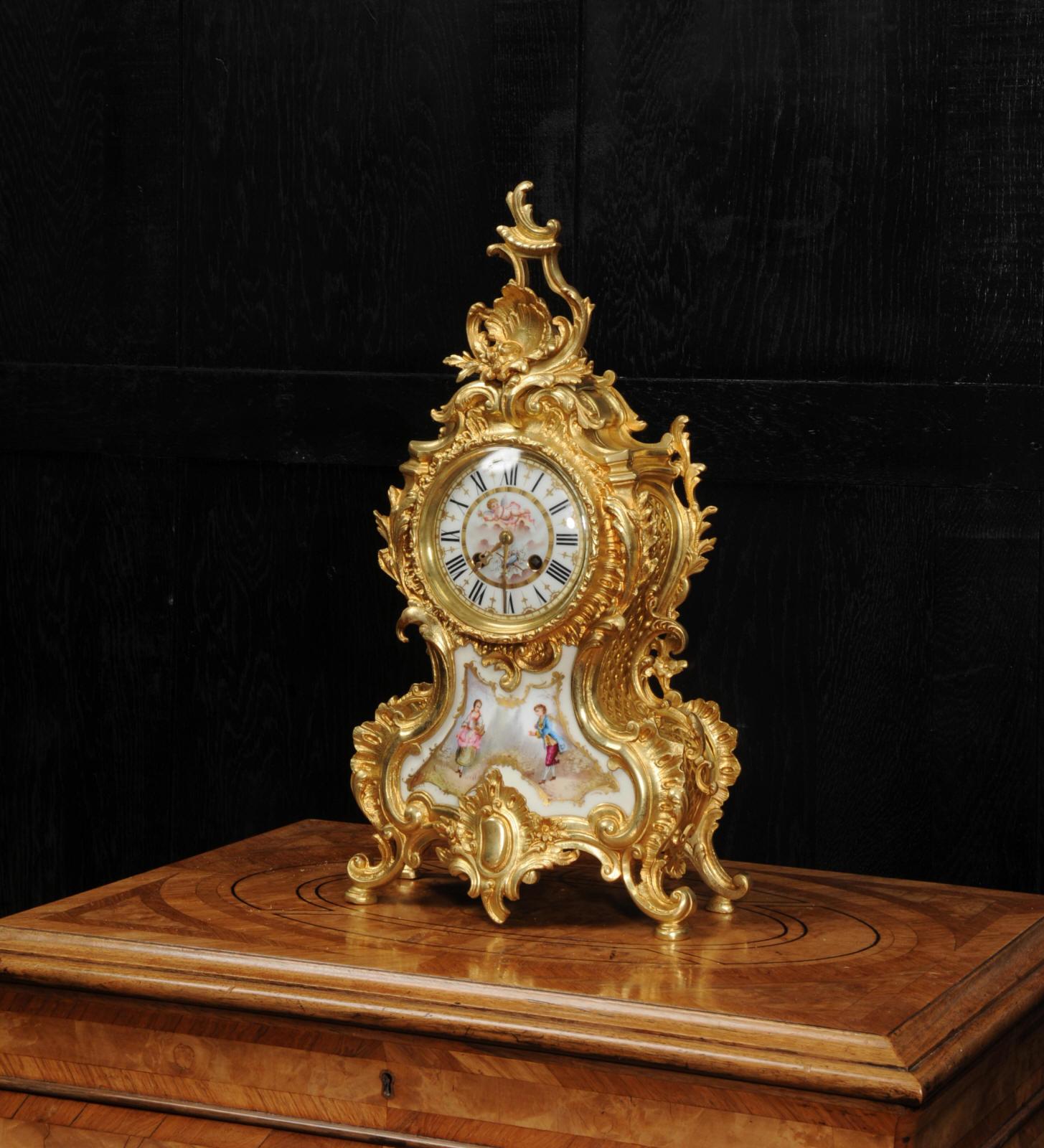 Large Ormolu and Sevres Porcelain Antique French Rococo Clock In Good Condition In Belper, Derbyshire