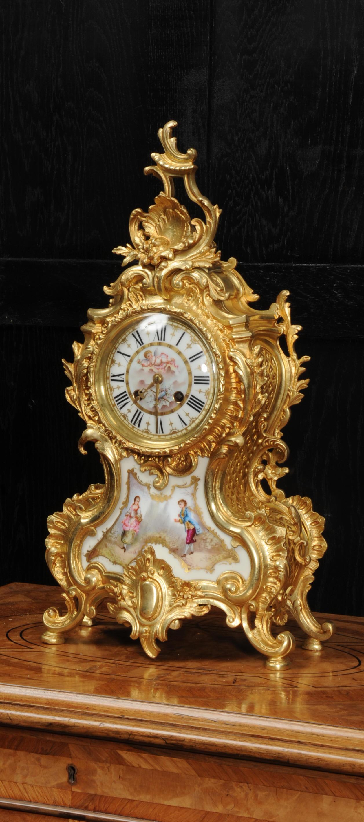 19th Century Large Ormolu and Sevres Porcelain Antique French Rococo Clock