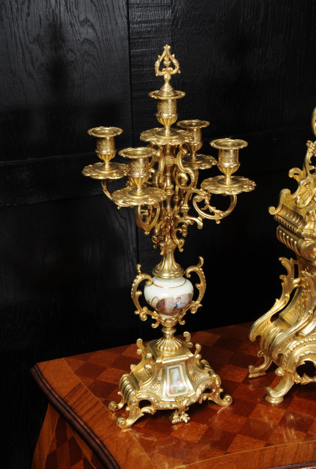 Large Ormolu and Sèvres Porcelain Rococo Antique Clock Set 6