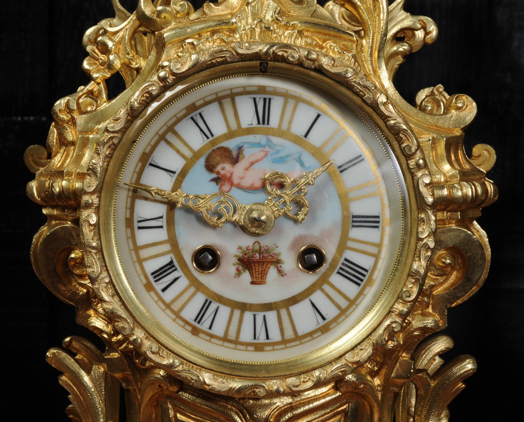 Large Ormolu and Sèvres Porcelain Rococo Antique Clock Set 12