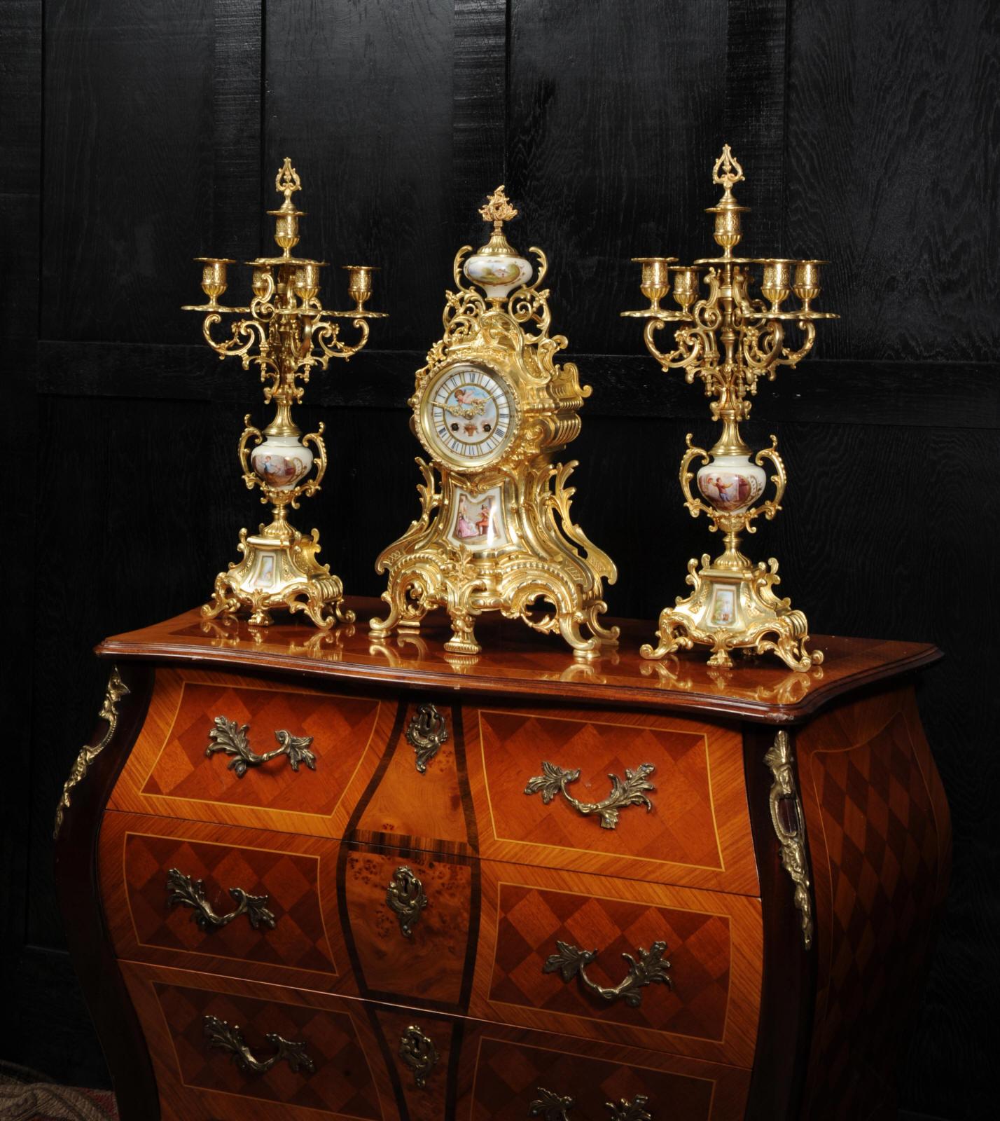 19th Century Large Ormolu and Sèvres Porcelain Rococo Antique Clock Set