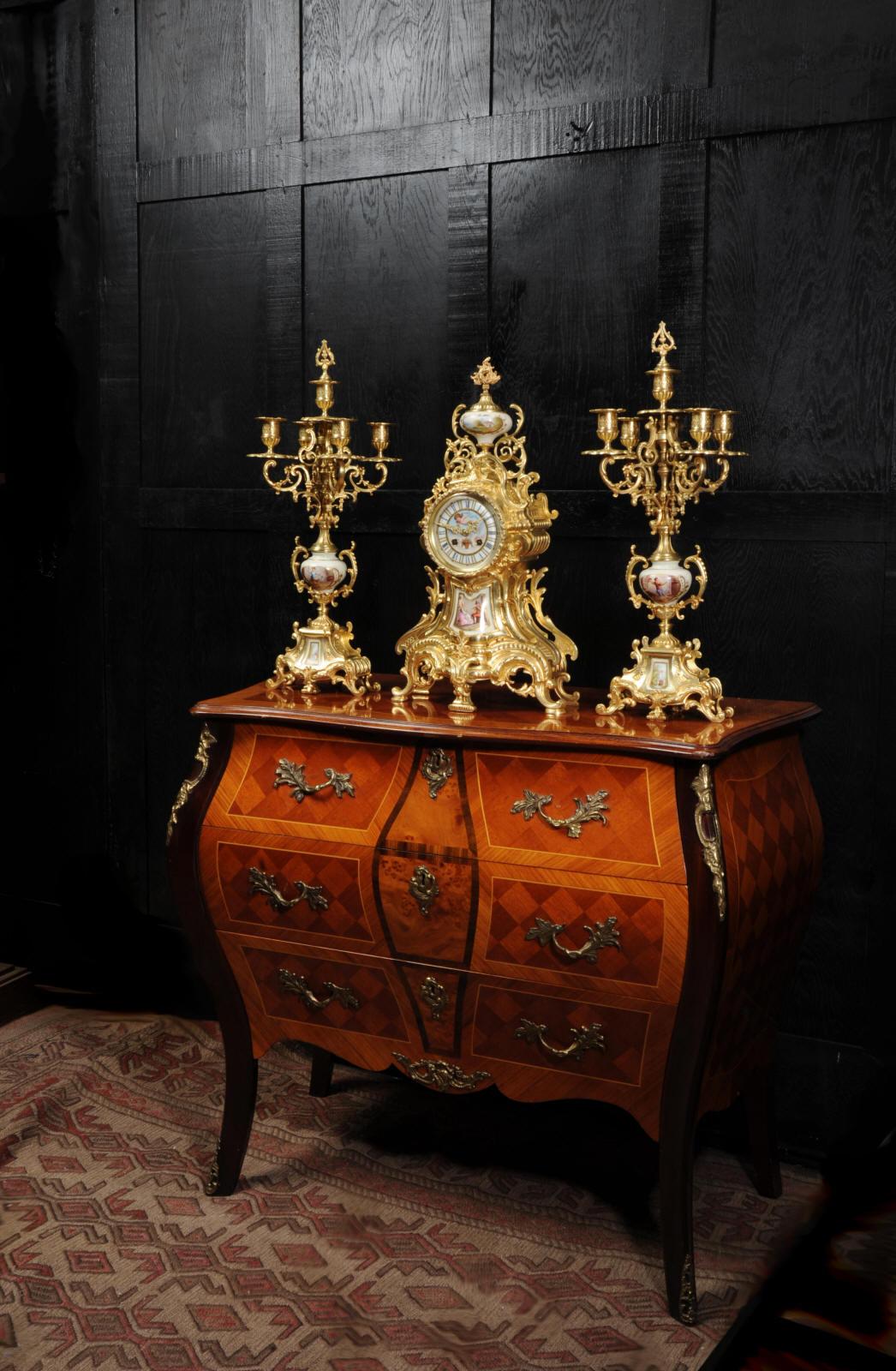 Large Ormolu and Sèvres Porcelain Rococo Antique Clock Set 1