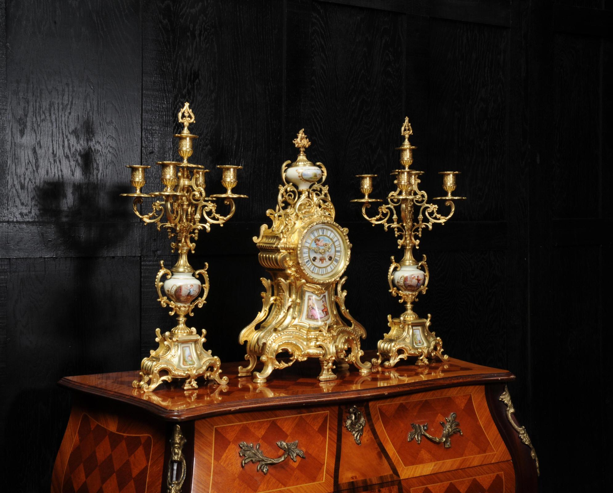 Large Ormolu and Sèvres Porcelain Rococo Antique Clock Set 2