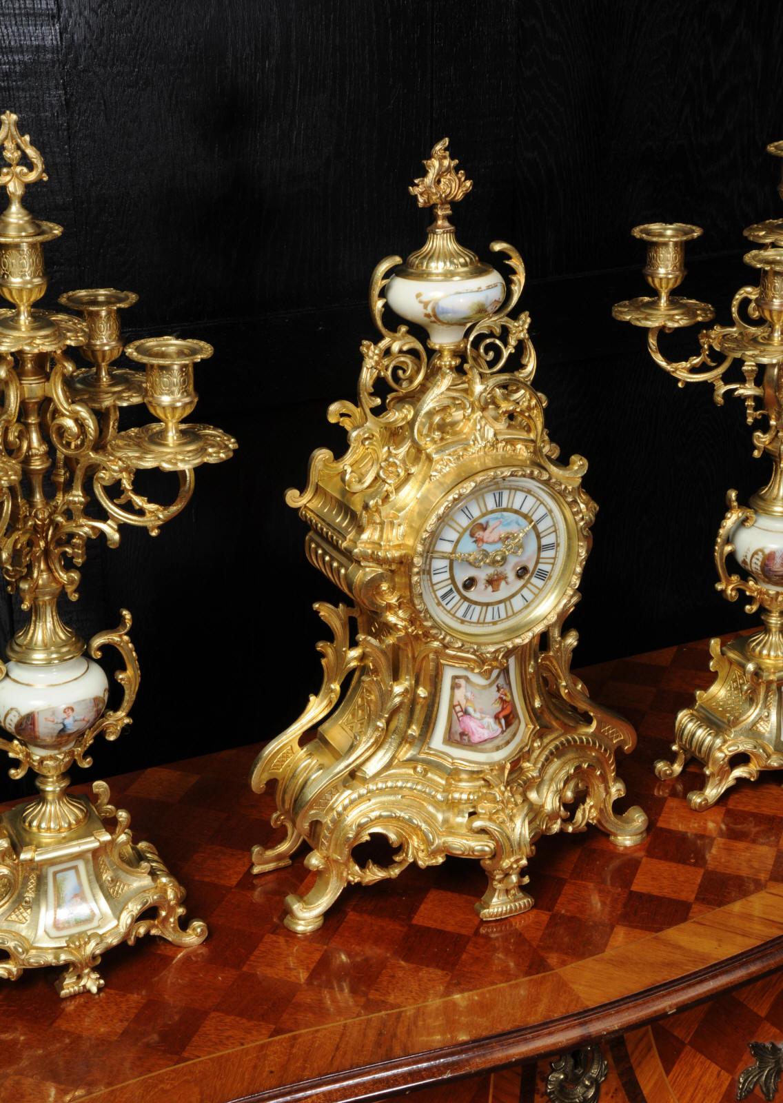 Large Ormolu and Sèvres Porcelain Rococo Antique Clock Set 3