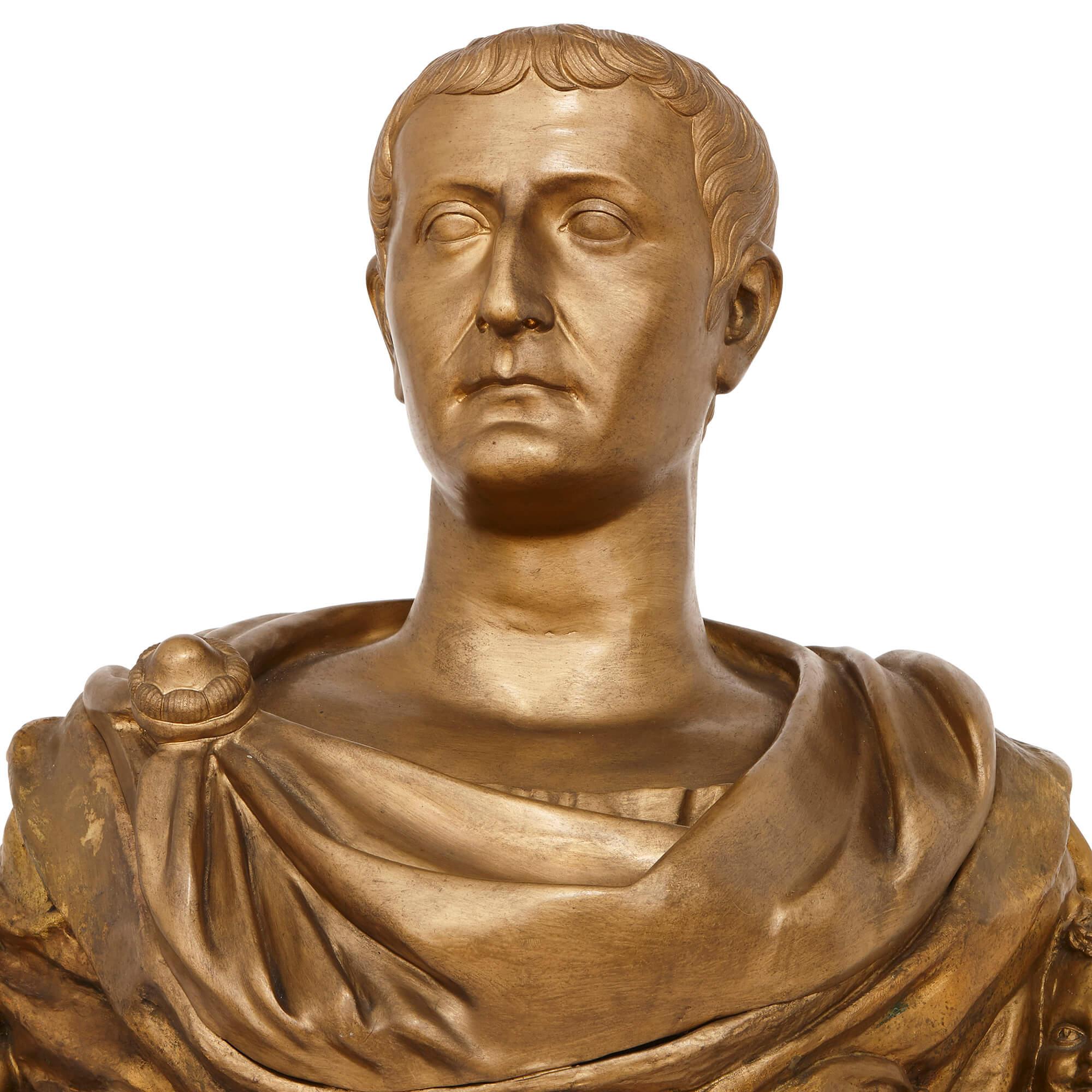 Néoclassique Grand buste en bronze doré de Julius Caesar, empereur de Rome en vente