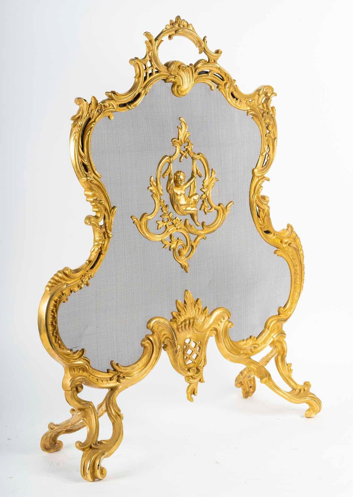 19th Century Large Ormolu Fire Screen in the Louis XV Style. For Sale
