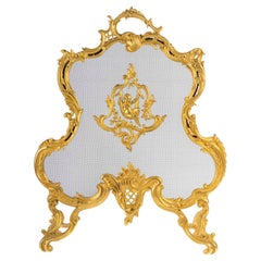 Antique Large Ormolu Fire Screen in the Louis XV Style.