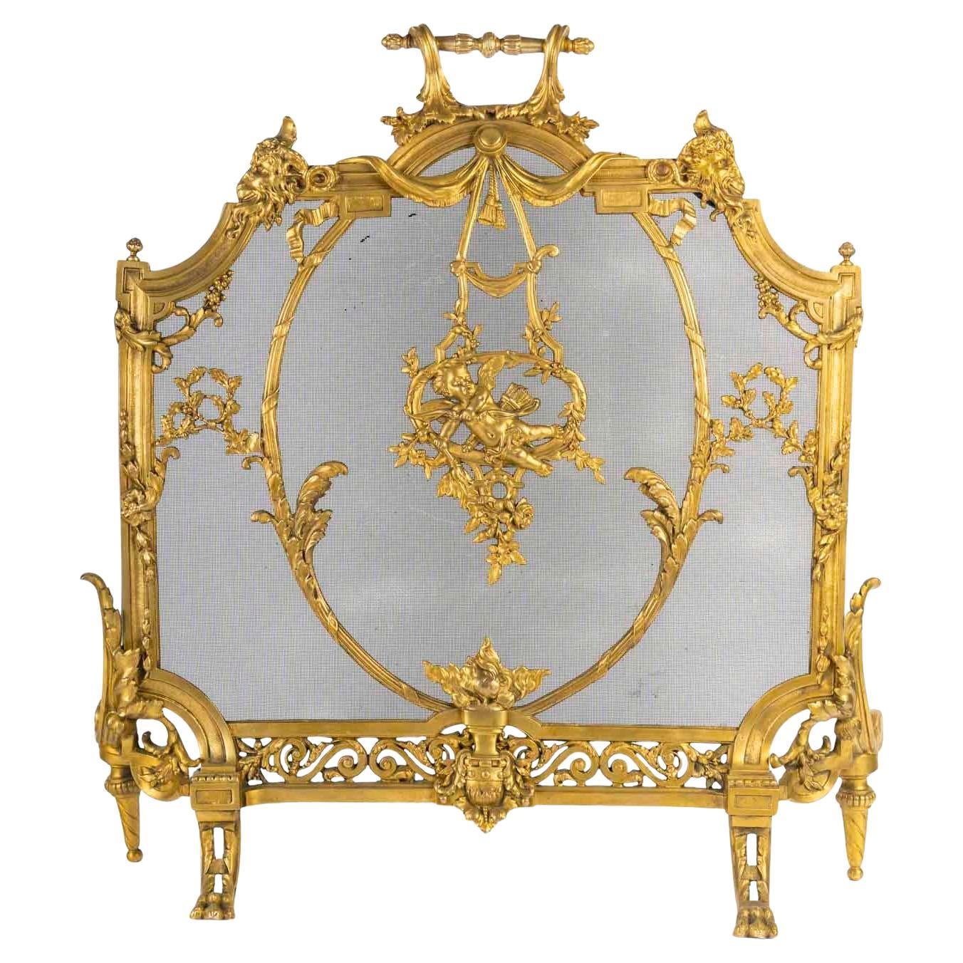 Large Ormolu Fire Screen in the Louis XVI Style from the Napoleon III Period.