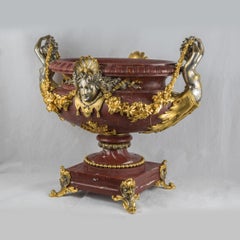 Large Ormolu-Mounted and Silvered-Bronze and Rouge Griotte Marble Centerpiece