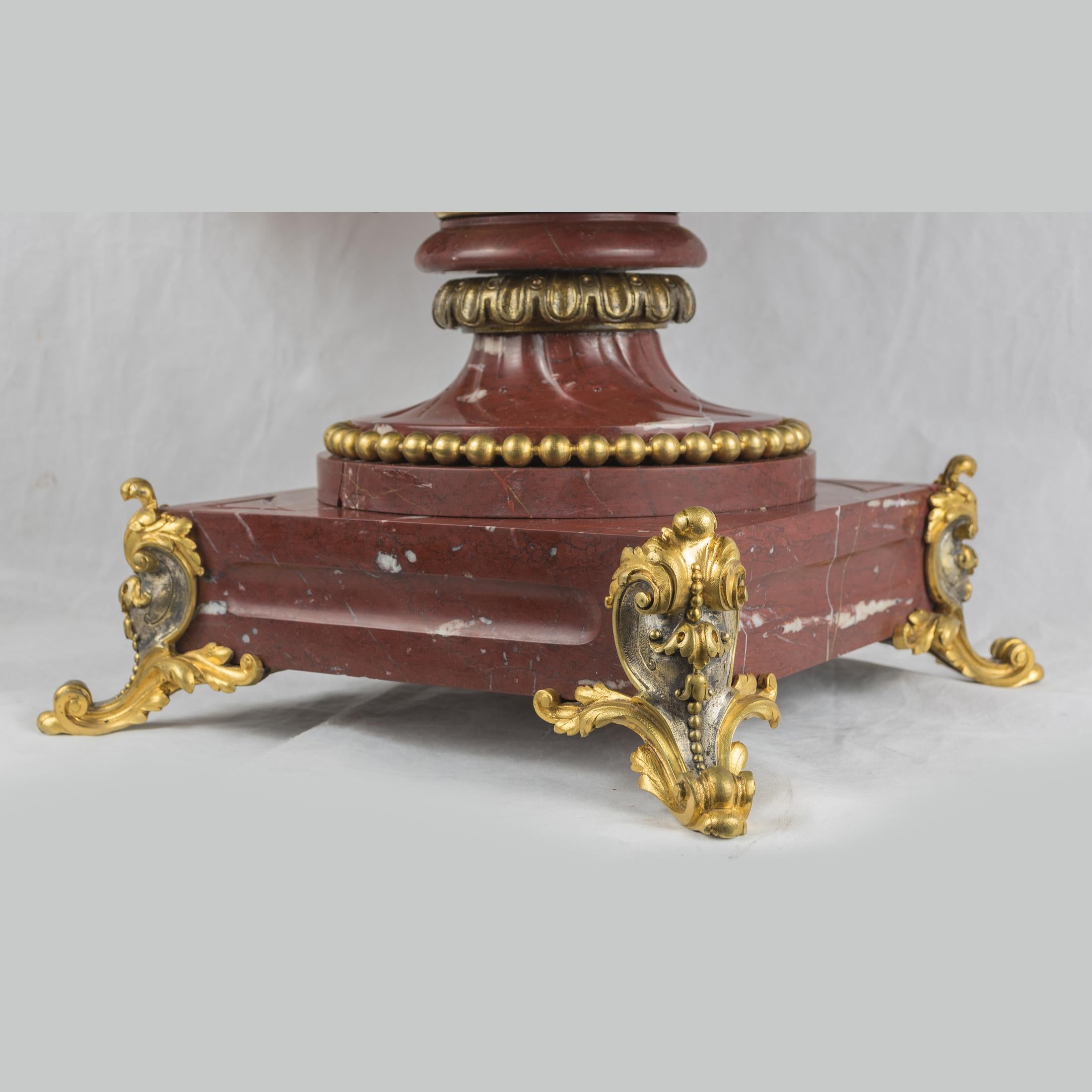 19th Century Large Ormolu-Mounted and Silvered-Bronze and Rouge Griotte Marble Centerpiece For Sale