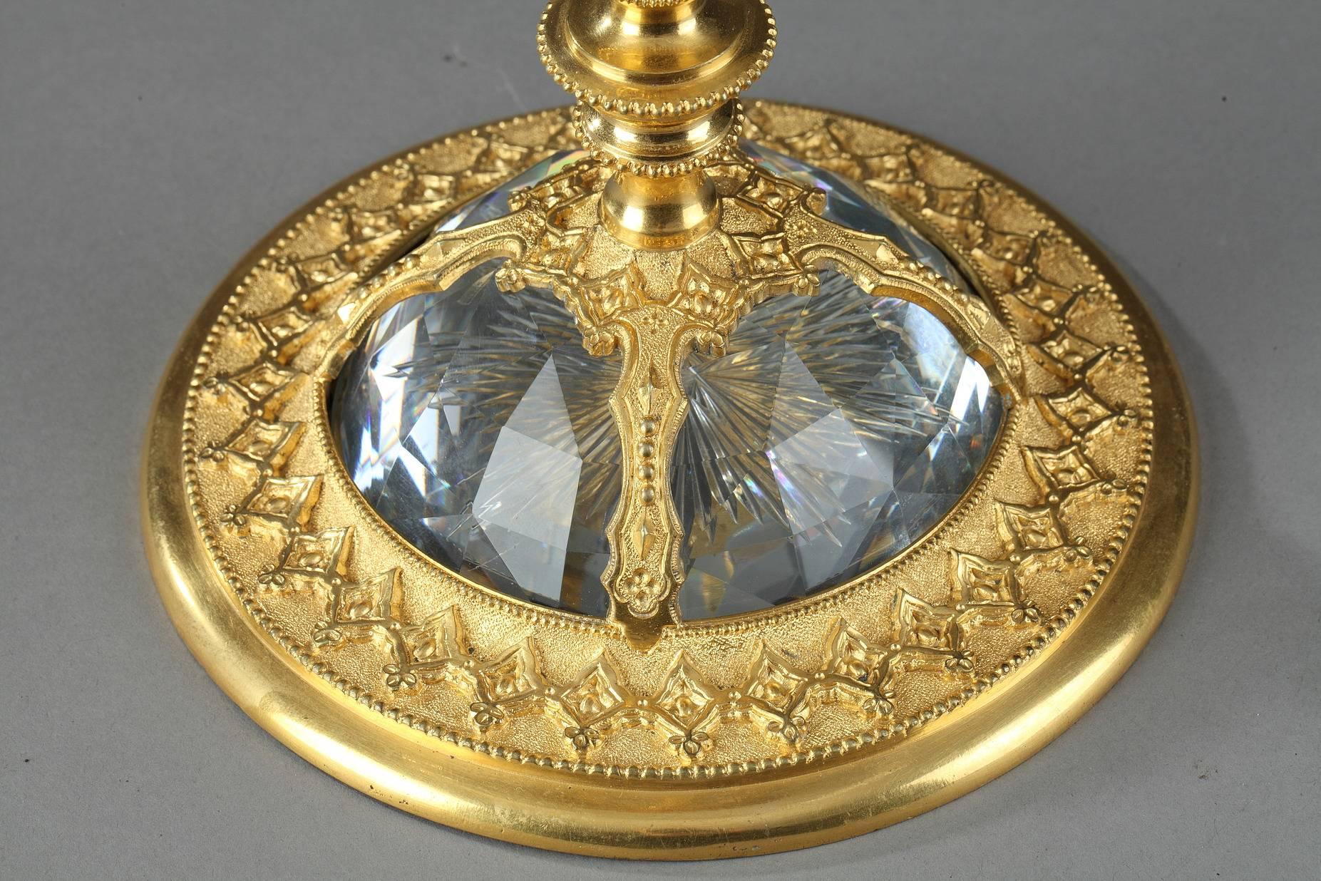 Large Ormolu-Mounted Cut Crystal Dish in Renaissance Taste In Good Condition For Sale In Paris, FR