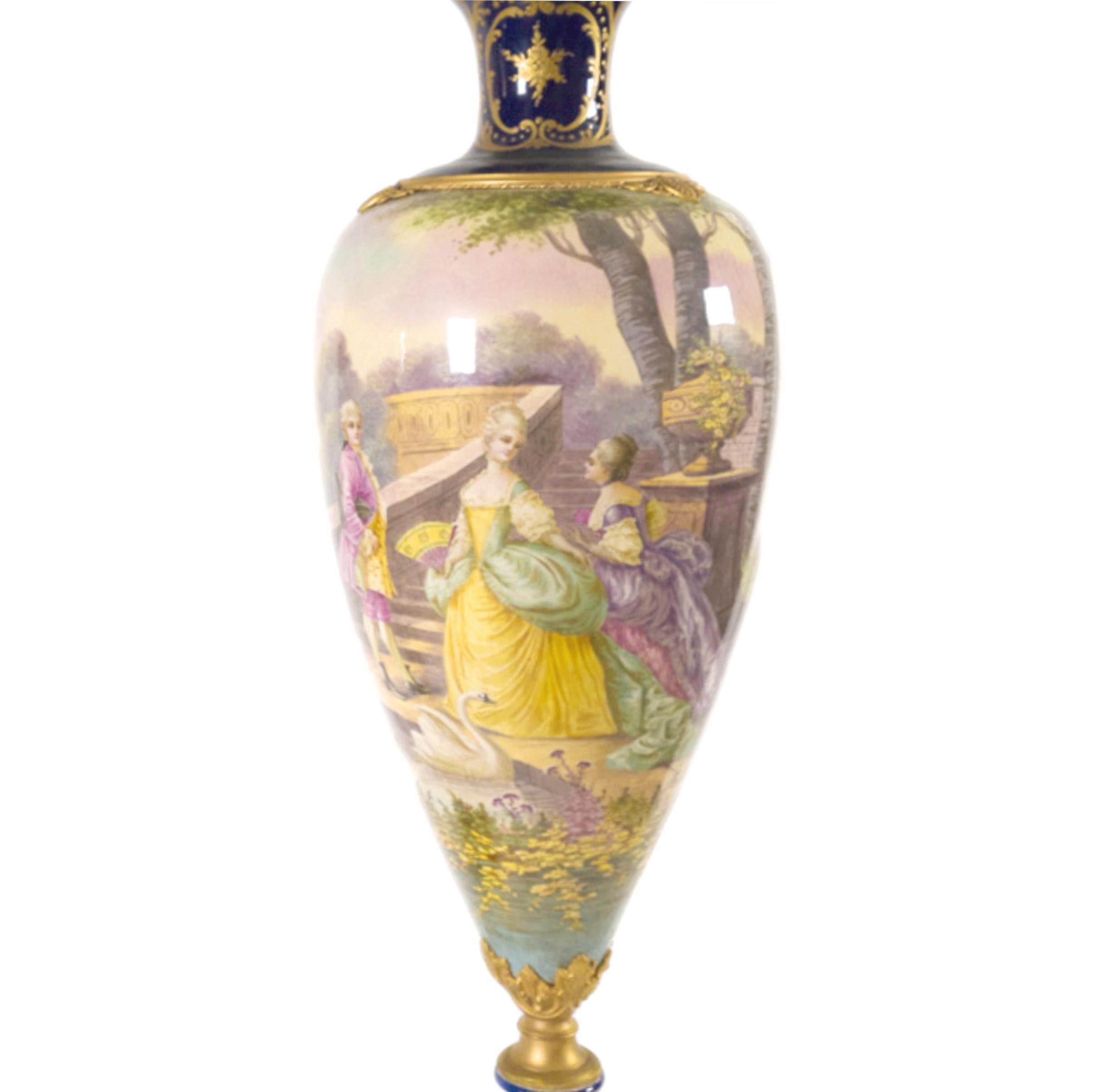 Napoleon III Large Ormolu Mounted Porcelain Vase By Manufature Nationale Sèvres, 19th Century For Sale